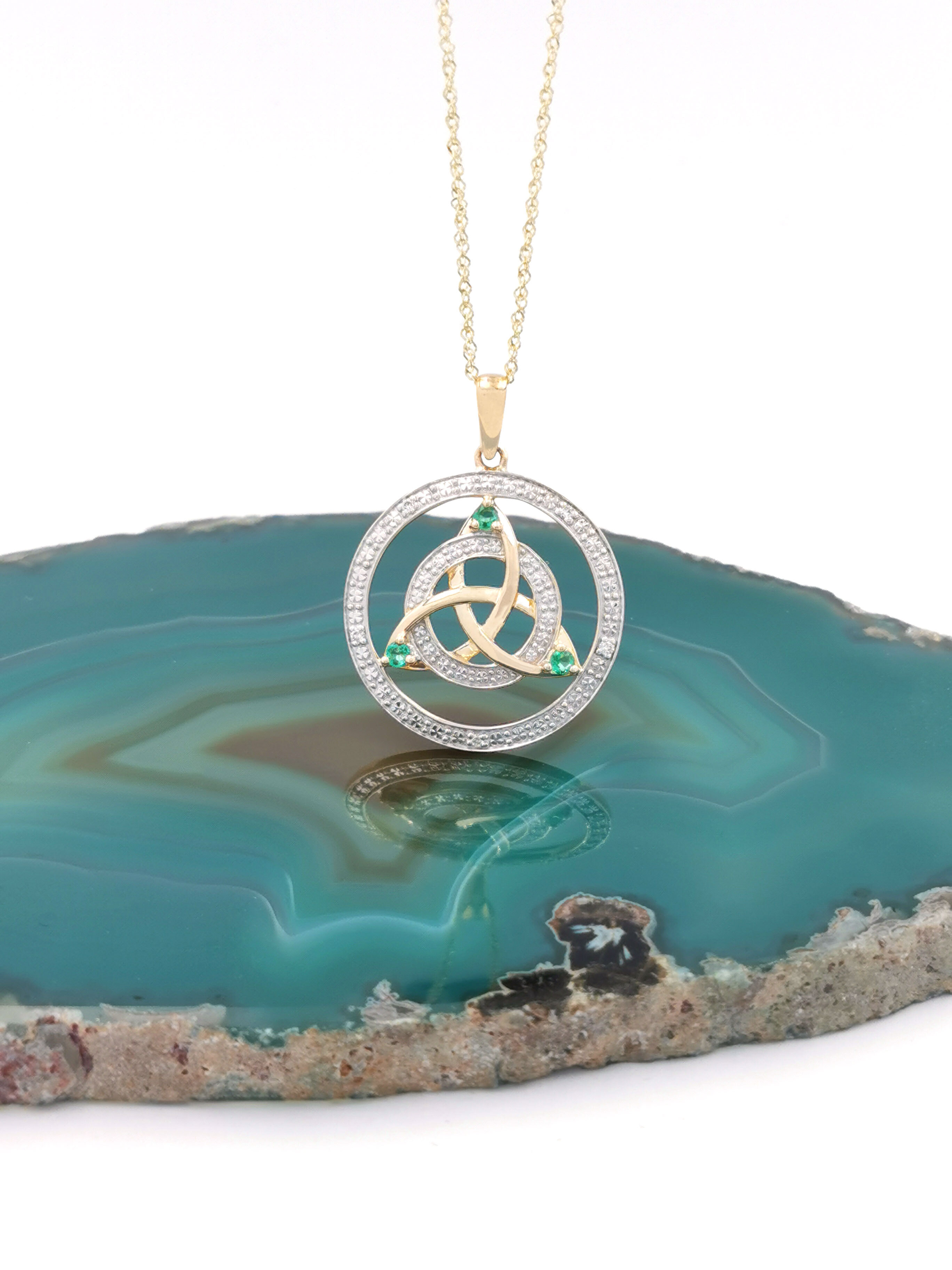 Womens Trinity Knot Necklace in Real 14K Yellow Gold & White Gold