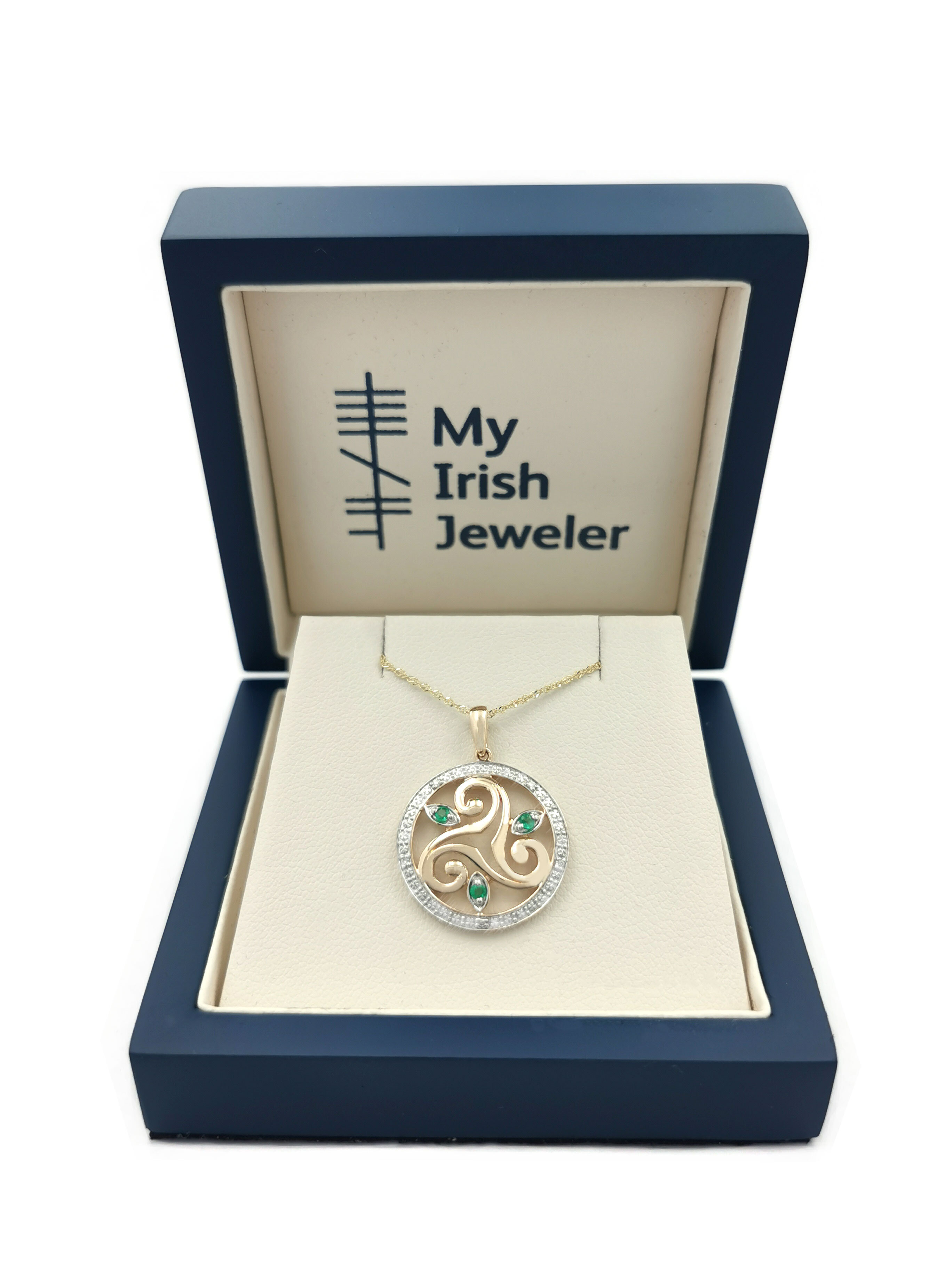 Womens Luxurious 14K Yellow Gold Triskele Necklace. In Luxury Packaging.