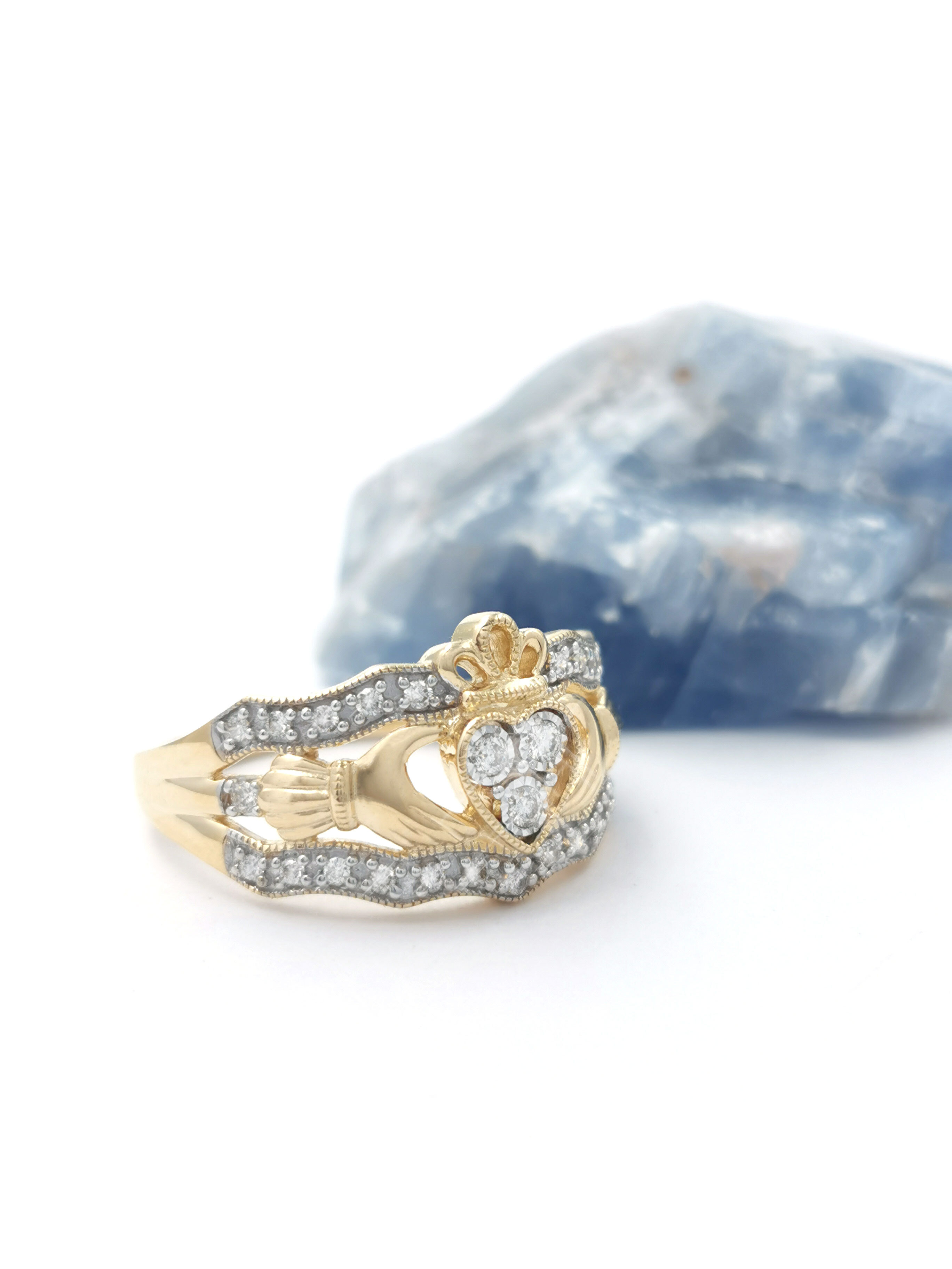 Real 14K Yellow Gold Claddagh Engagement Ring For Women