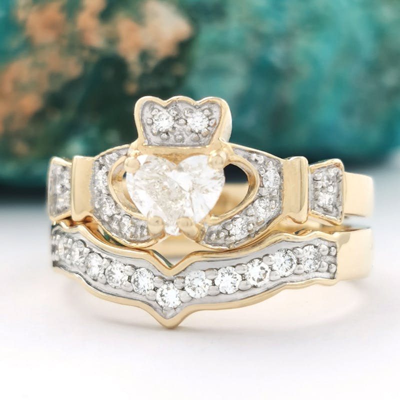 14k diamond claddagh ring Clearance