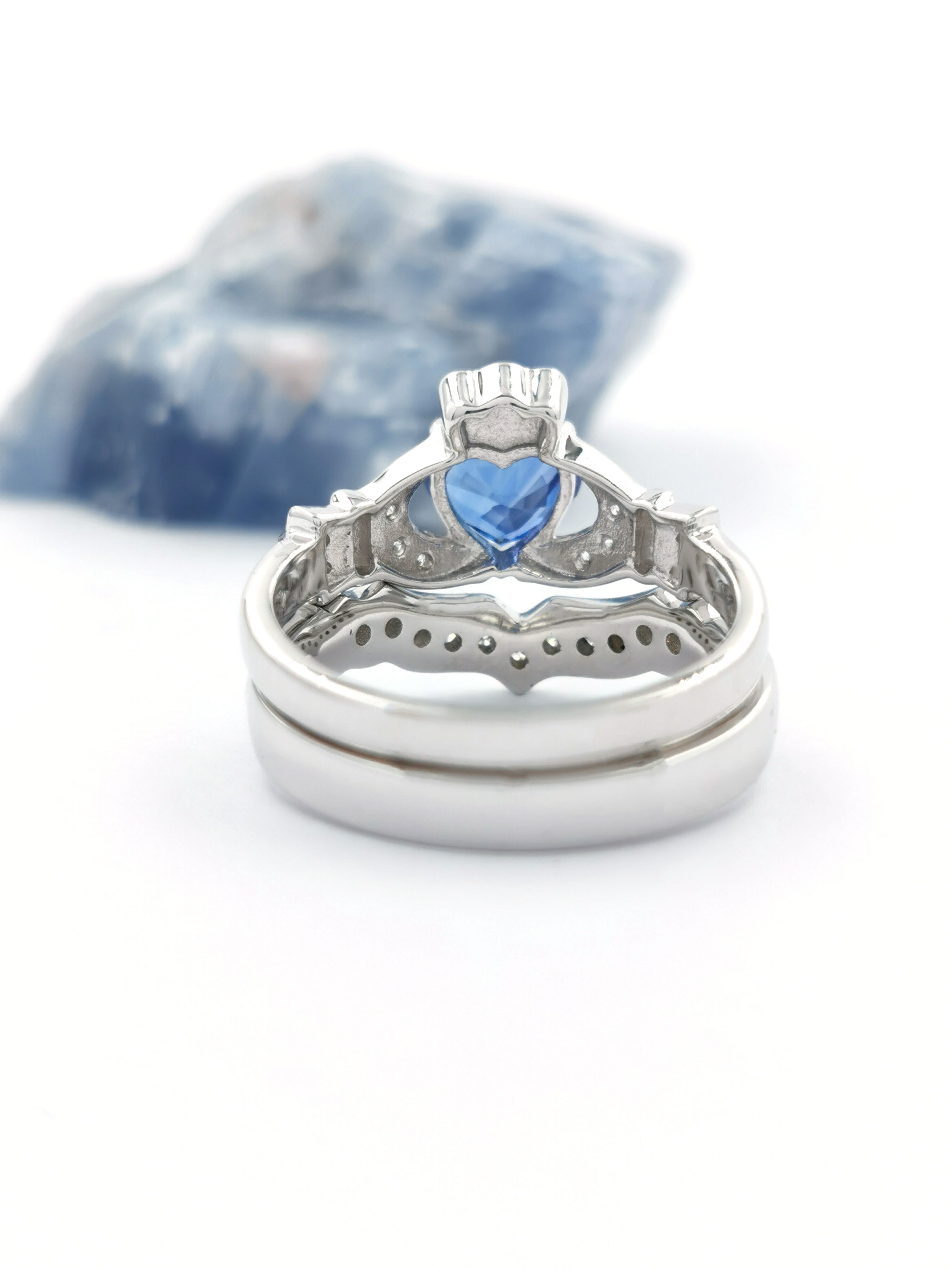 ladies claddagh sapphire and diamond set