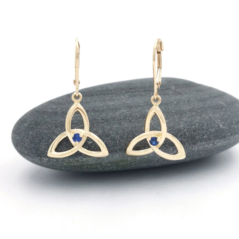 14K Gold Trinity Knot Earrings With Sapphire