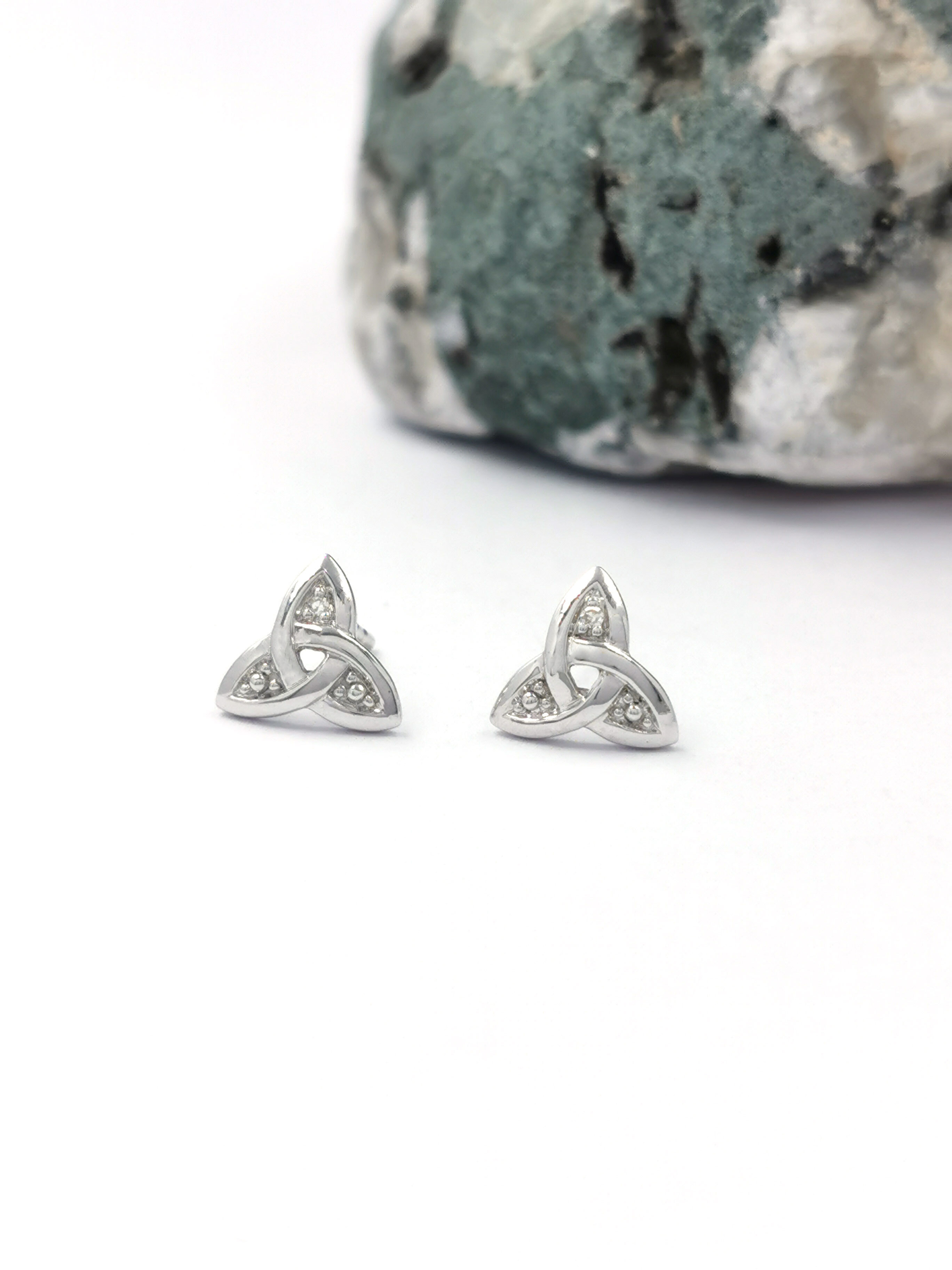Womens Trinity Knot Earrings in 14K White Gold