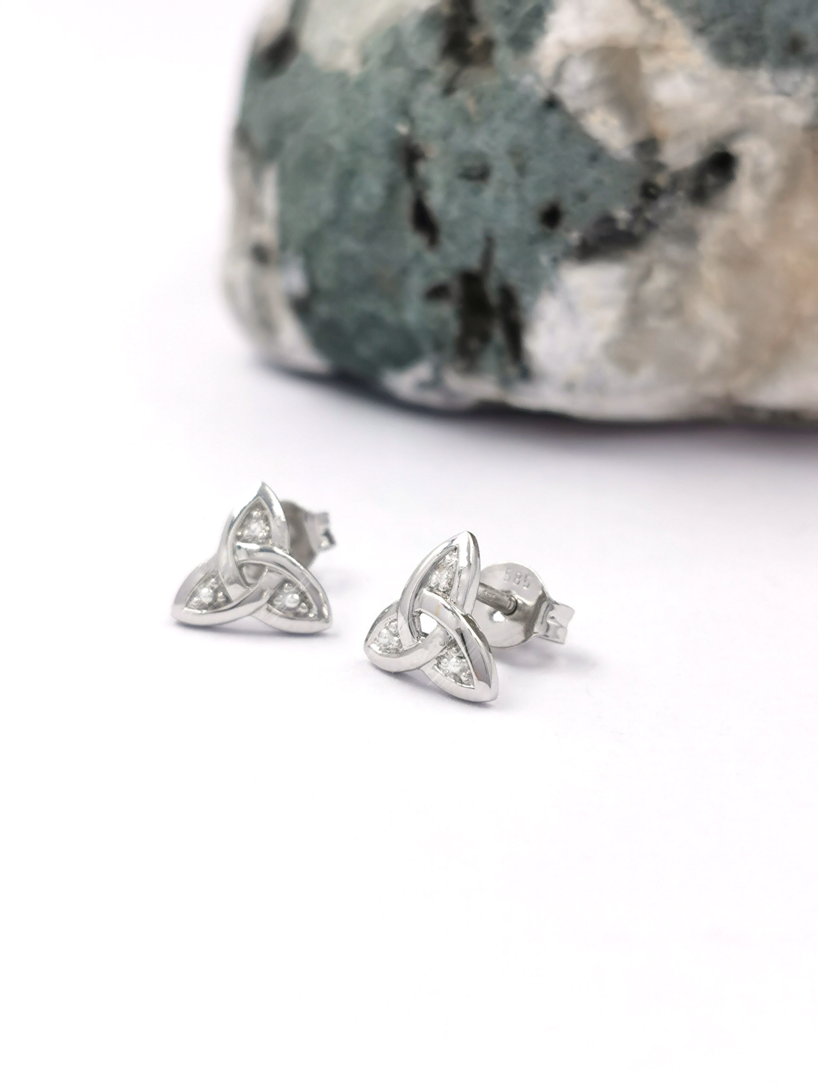 Womens Trinity Knot Earrings in Real 14K White Gold