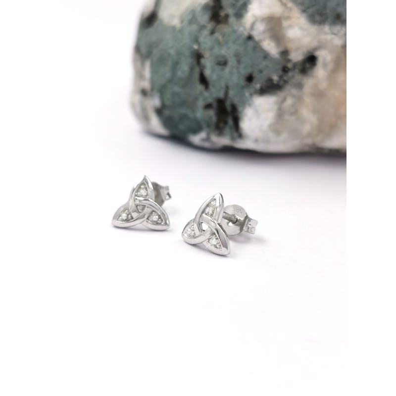 Womens Trinity Knot Earrings in Real 14K White Gold