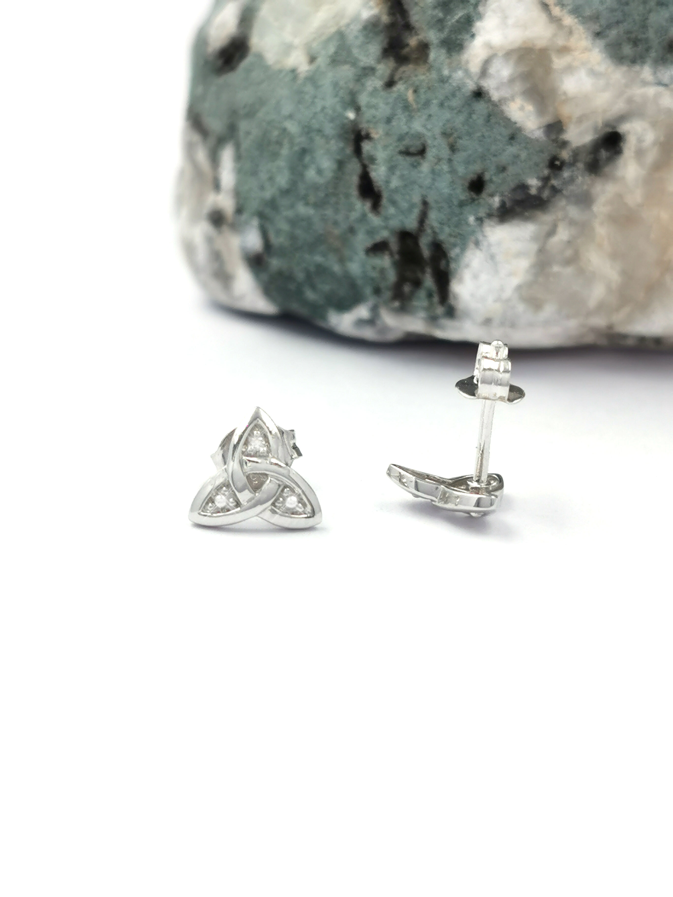 Striking 14K White Gold Trinity Knot & Celtic Knot Earrings For Women