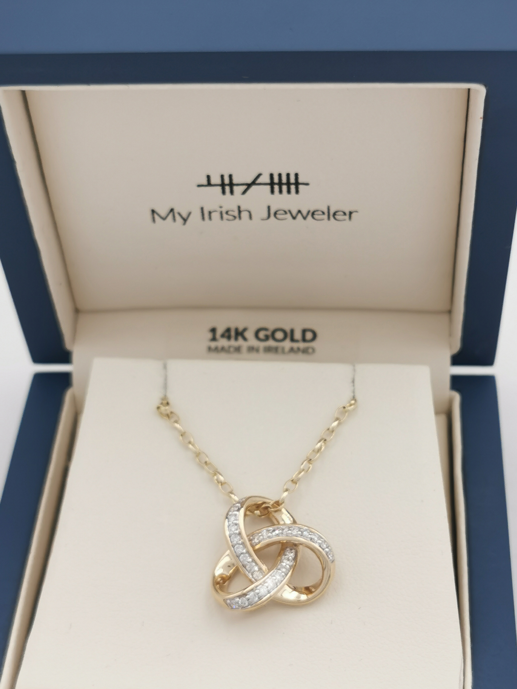 Authentic 14K Yellow Gold Trinity Knot Necklace For Women. In Luxury Packaging.