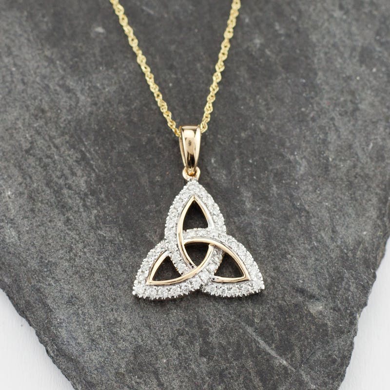 14K Gold Trinity Knot Diamond Pendant, Made in… | My Irish Jeweler