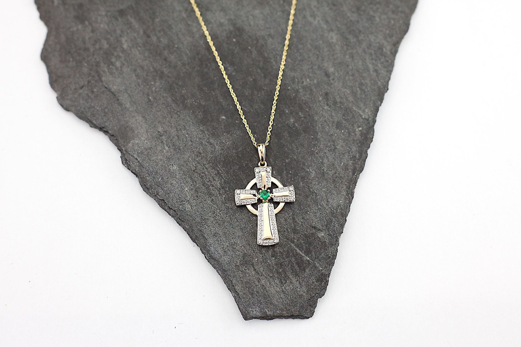 14K White Gold and Diamond Celtic Cross