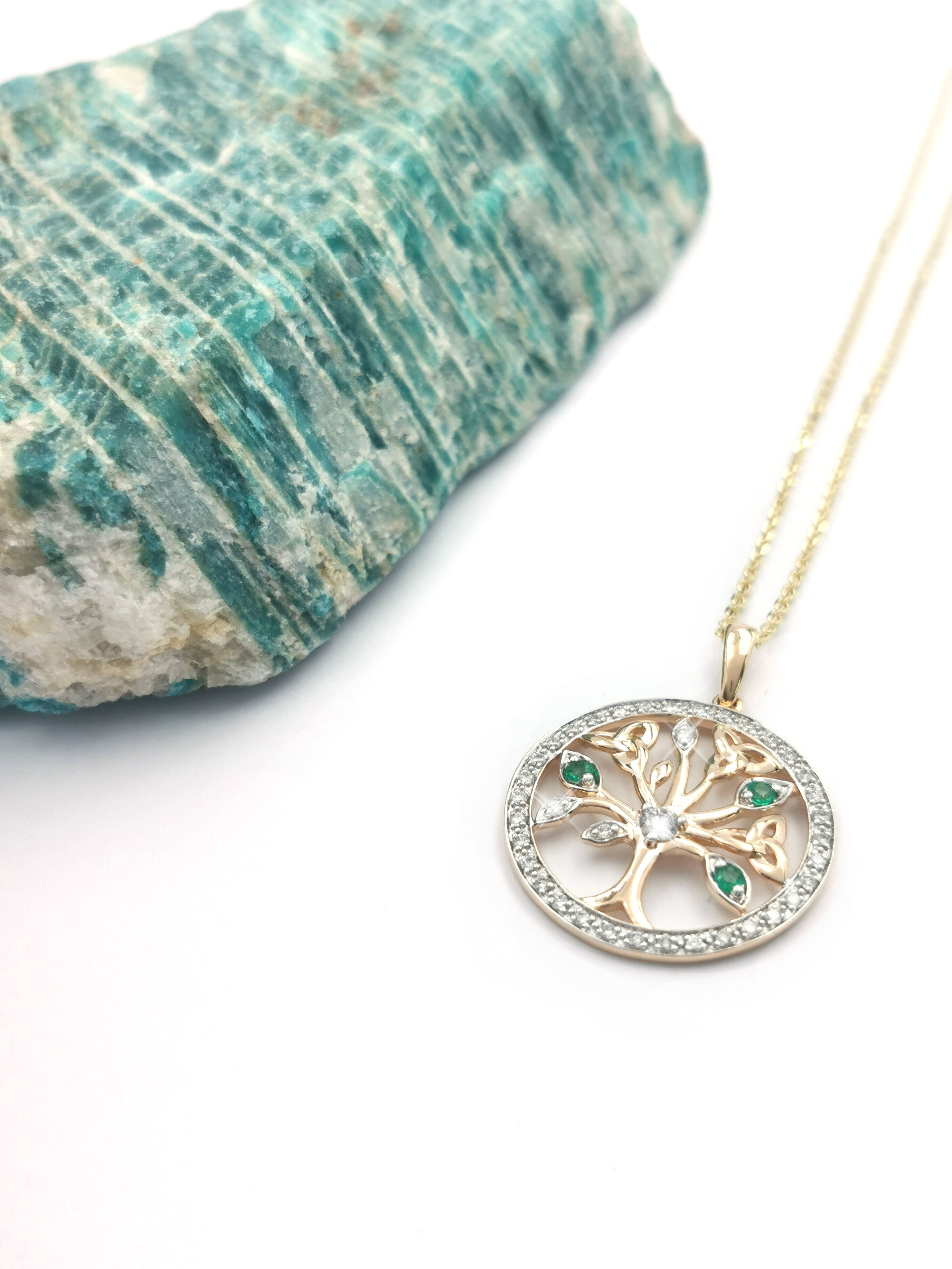 Authentic Yellow Gold Tree of Life Necklace For Women. Pictured Flat.