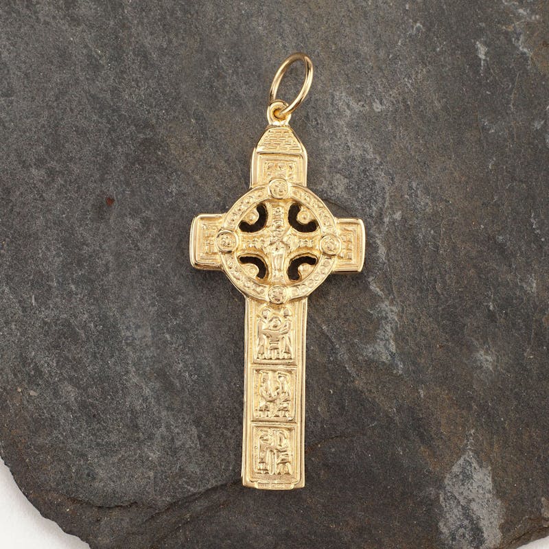 Real Yellow Gold Celtic Cross Necklace. Side View.