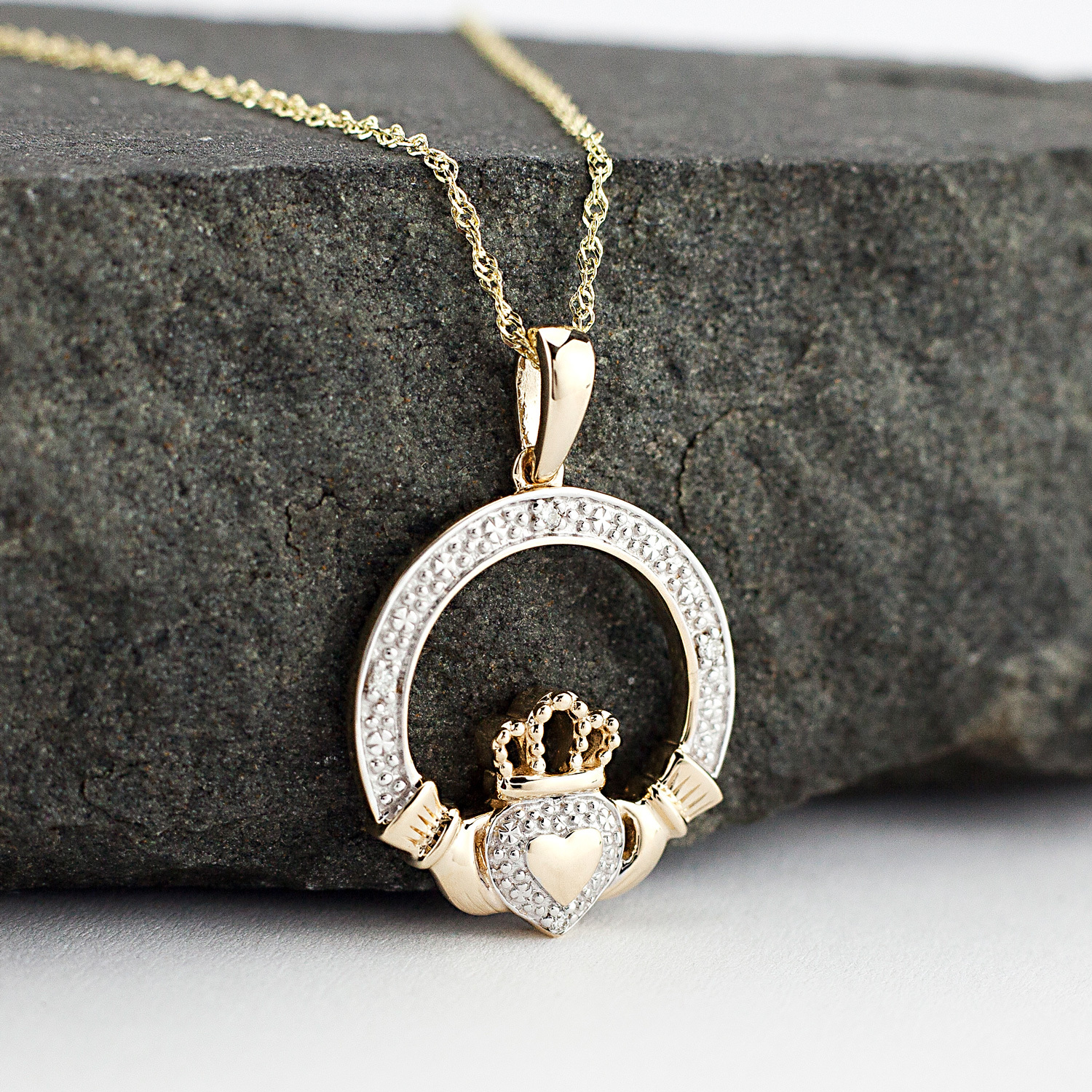 Claddagh - Shown with Light Cable Chain