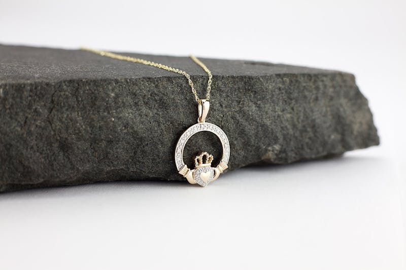 Womens Claddagh Necklace in Real 10K Yellow Gold