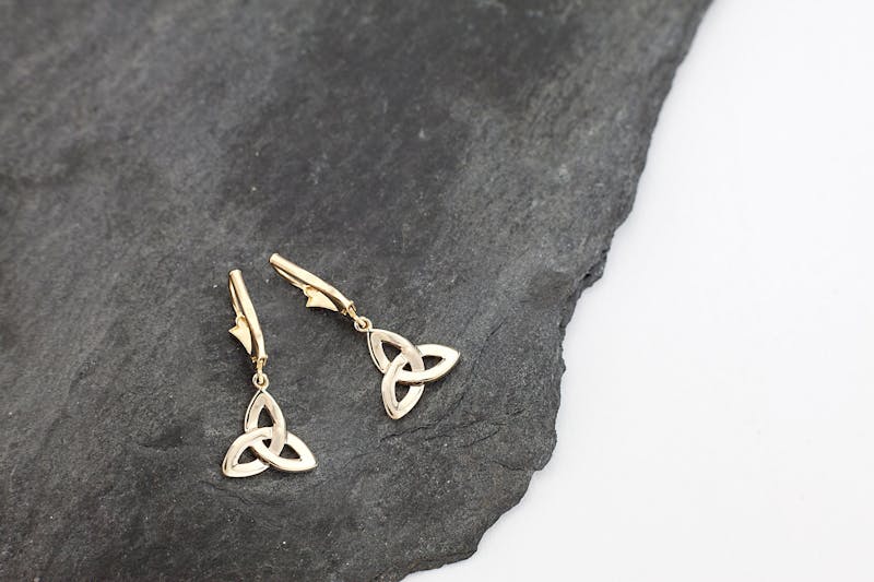 Attractive Yellow Gold & White Gold Trinity Knot Earrings For Women. Picture Of The Reverse Side.