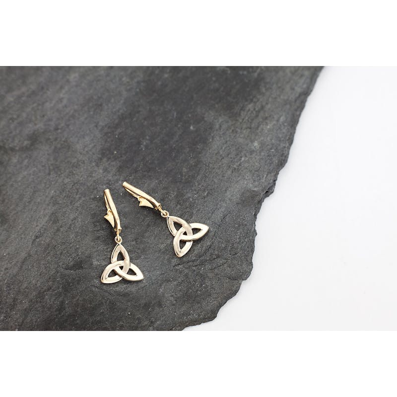 Attractive Yellow Gold & White Gold Trinity Knot Earrings For Women. Picture Of The Reverse Side.
