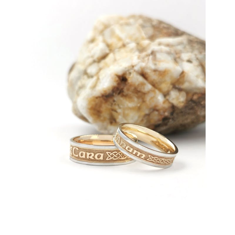 Romantic 10K Yellow Gold & White Gold Mo Anam Cara & Gaelic 5.0mm Ring For Women
