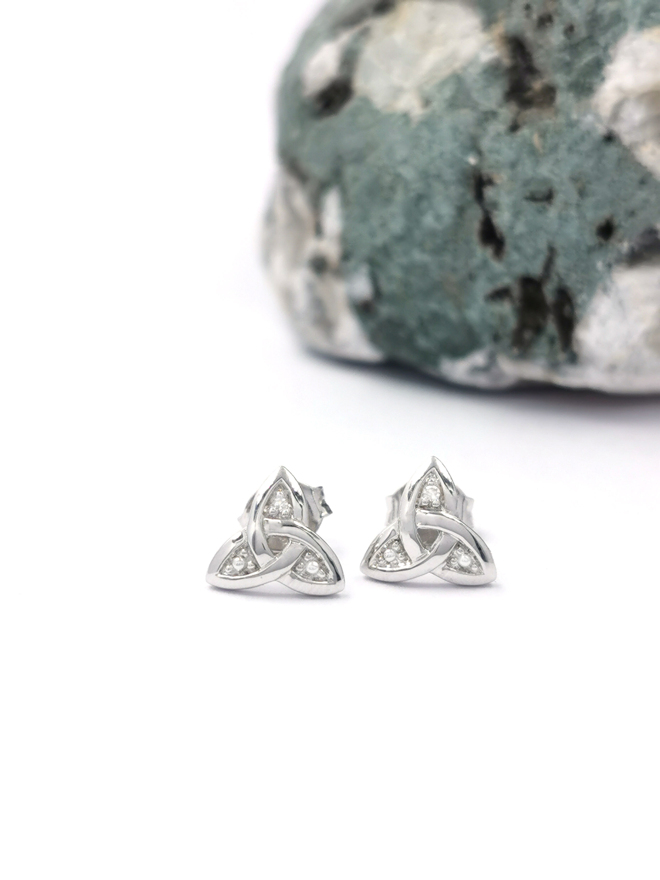 Womens Trinity Knot Earrings in Real White Gold