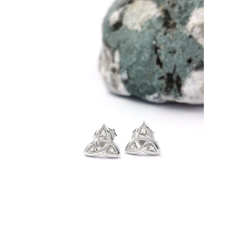 Womens Trinity Knot Earrings in Real White Gold