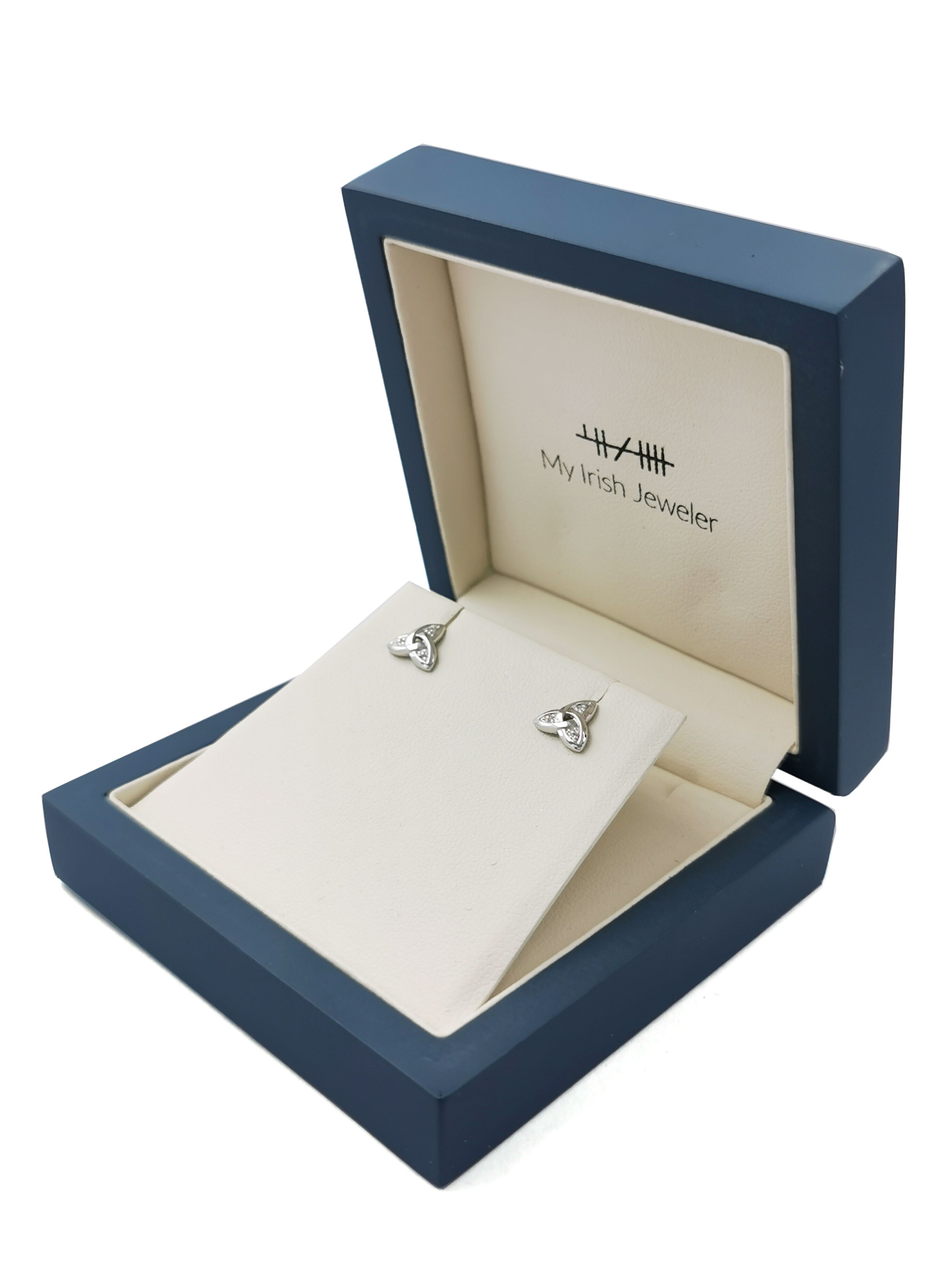 Luxurious 14K White Gold Trinity Knot Earrings For Women. In Luxury Packaging.