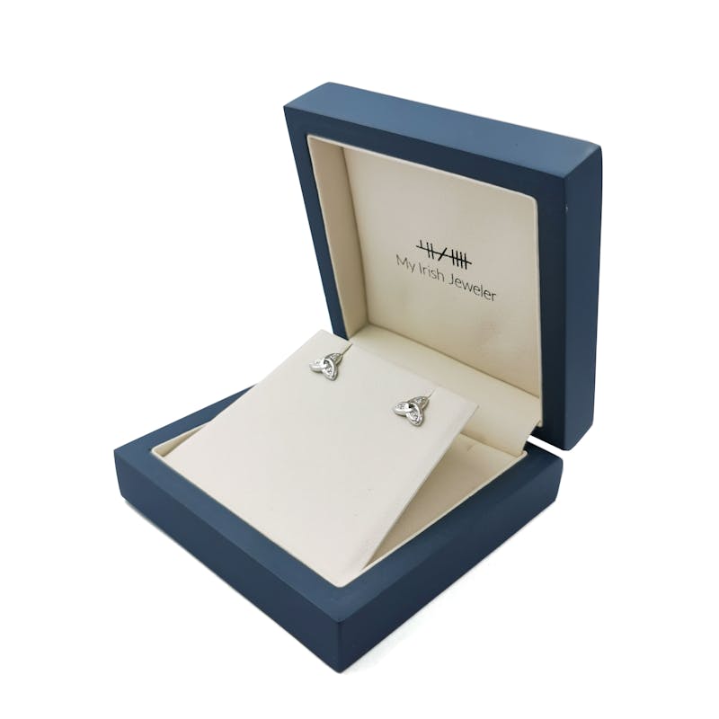 Luxurious 14K White Gold Trinity Knot Earrings For Women. In Luxury Packaging.