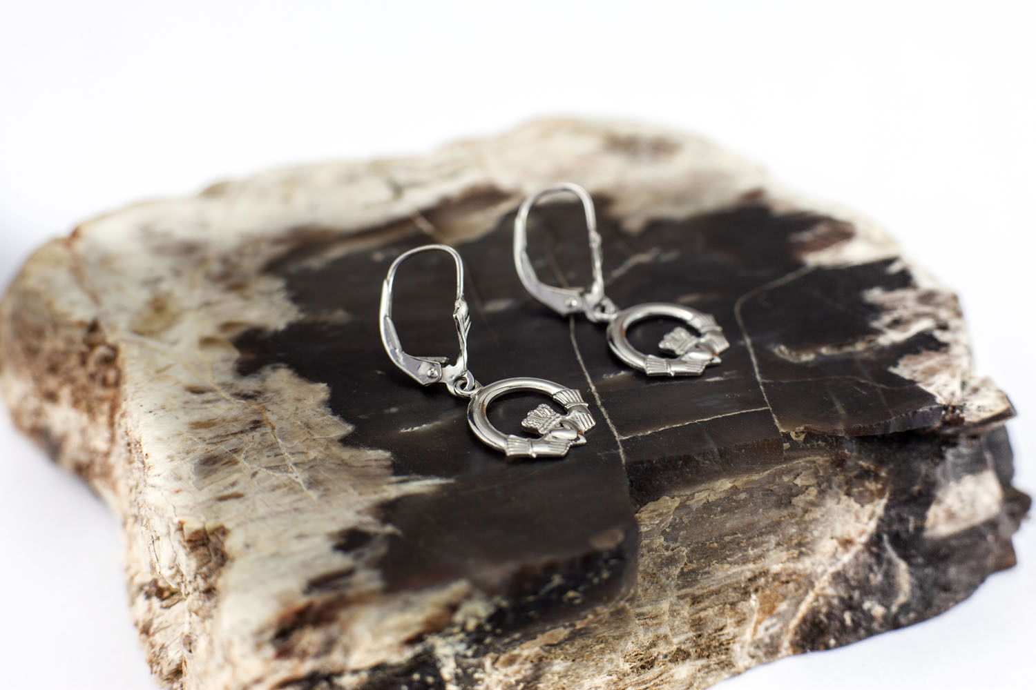 Gorgeous 14K White Gold Claddagh Earrings For Women