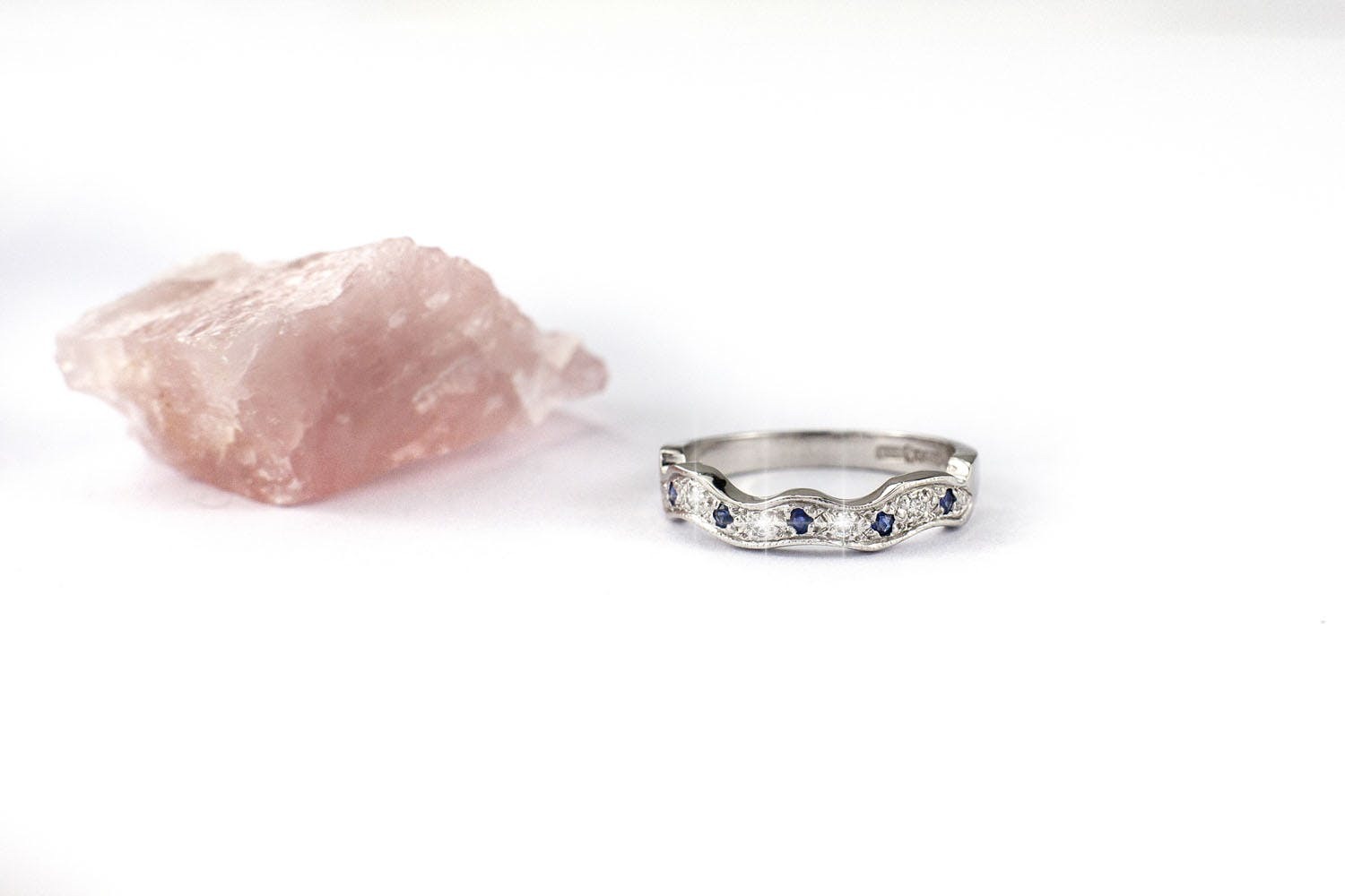 14K White Gold Diamond and Sapphire Fitted Wedding Band