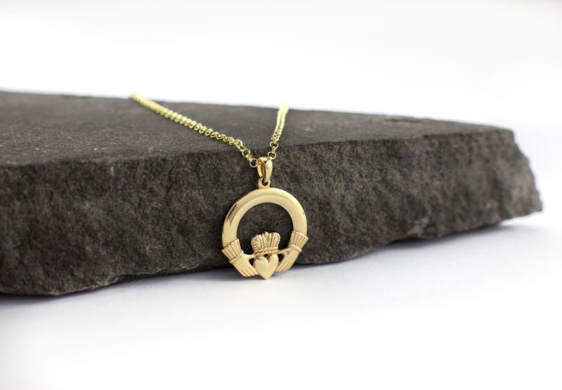 Large Yellow Gold Claddagh Necklace