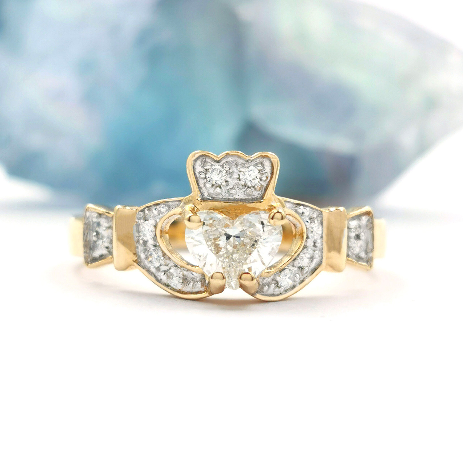14K Gold Diamond Claddagh Ring 0.50cts & Optional Wedding Ring