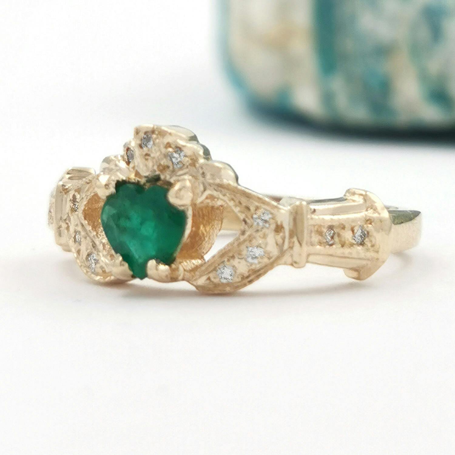 14K Yellow Gold Emerald Diamond Claddagh Ring,… My Irish Jeweler