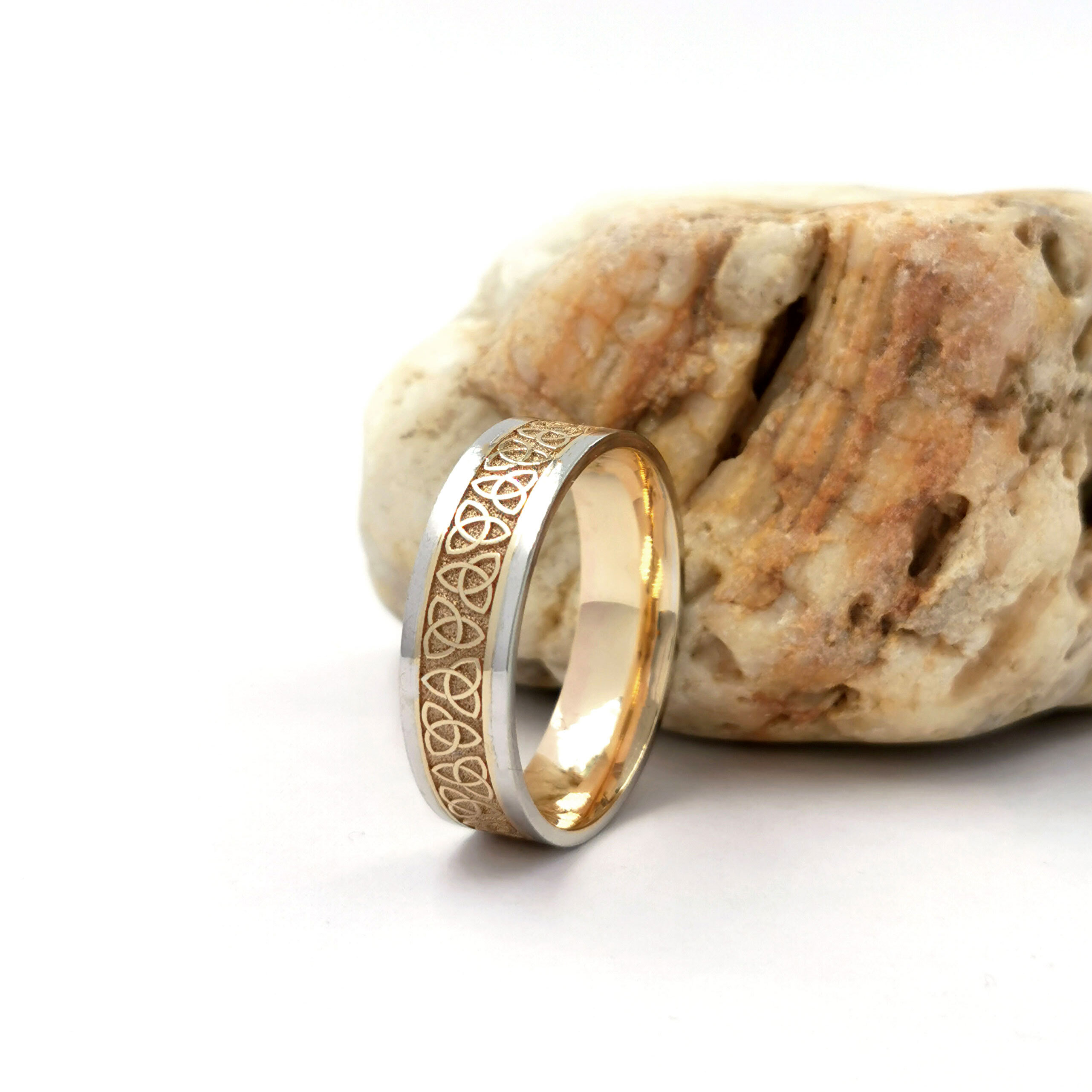 Irish 10K Yellow Gold & White Gold Trinity Knot 6.5mm Ring For Men