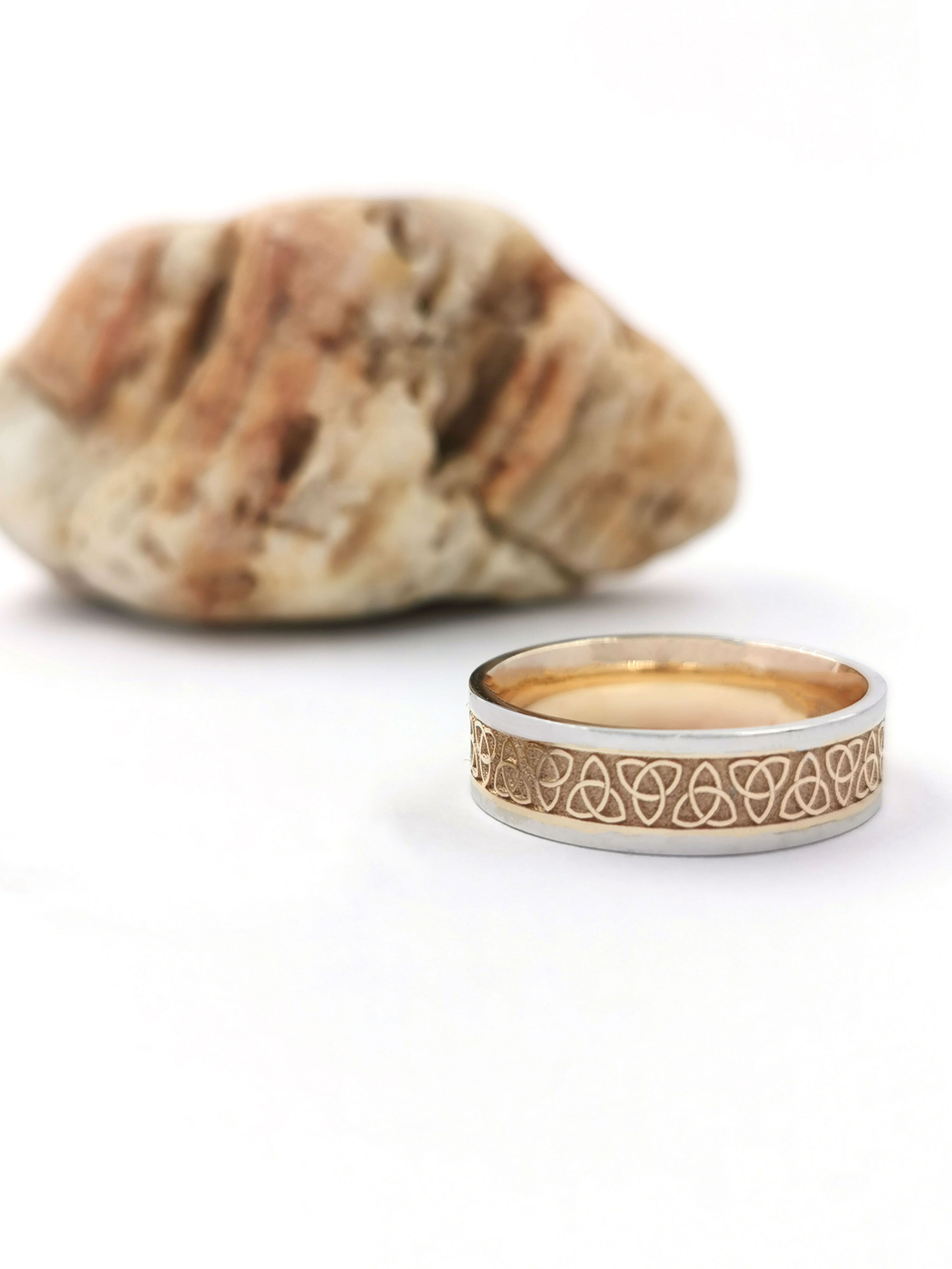 Irish 10K Yellow Gold & White Gold Trinity Knot 6.5mm Ring For Men