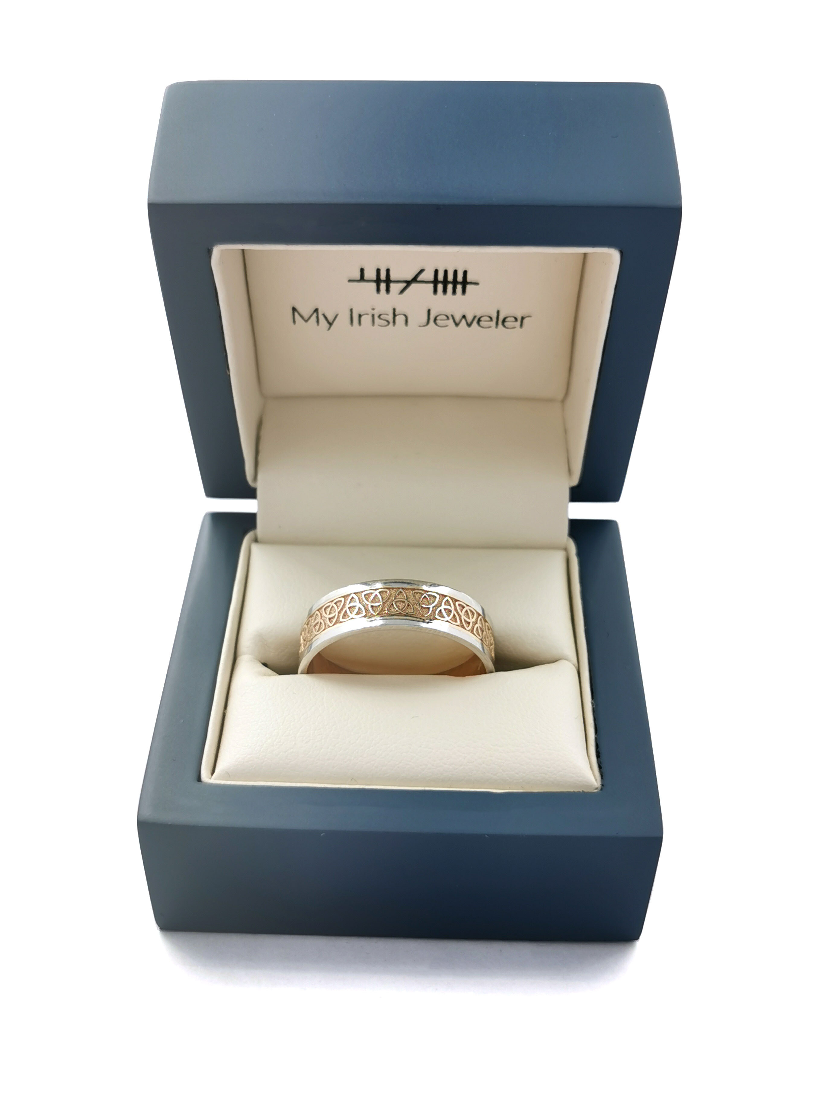 Gorgeous 10K Yellow Gold & White Gold Trinity Knot 5.0mm Ring For Men