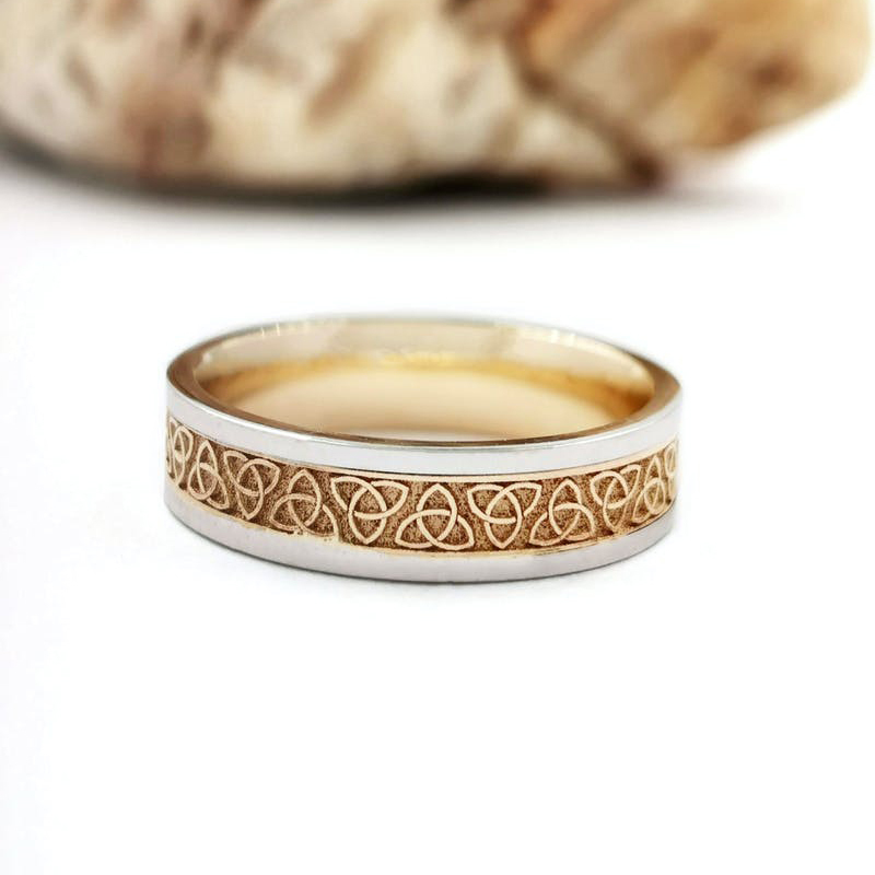 Mens Trinity Knot Ring in 10K Yellow Gold & White Gold