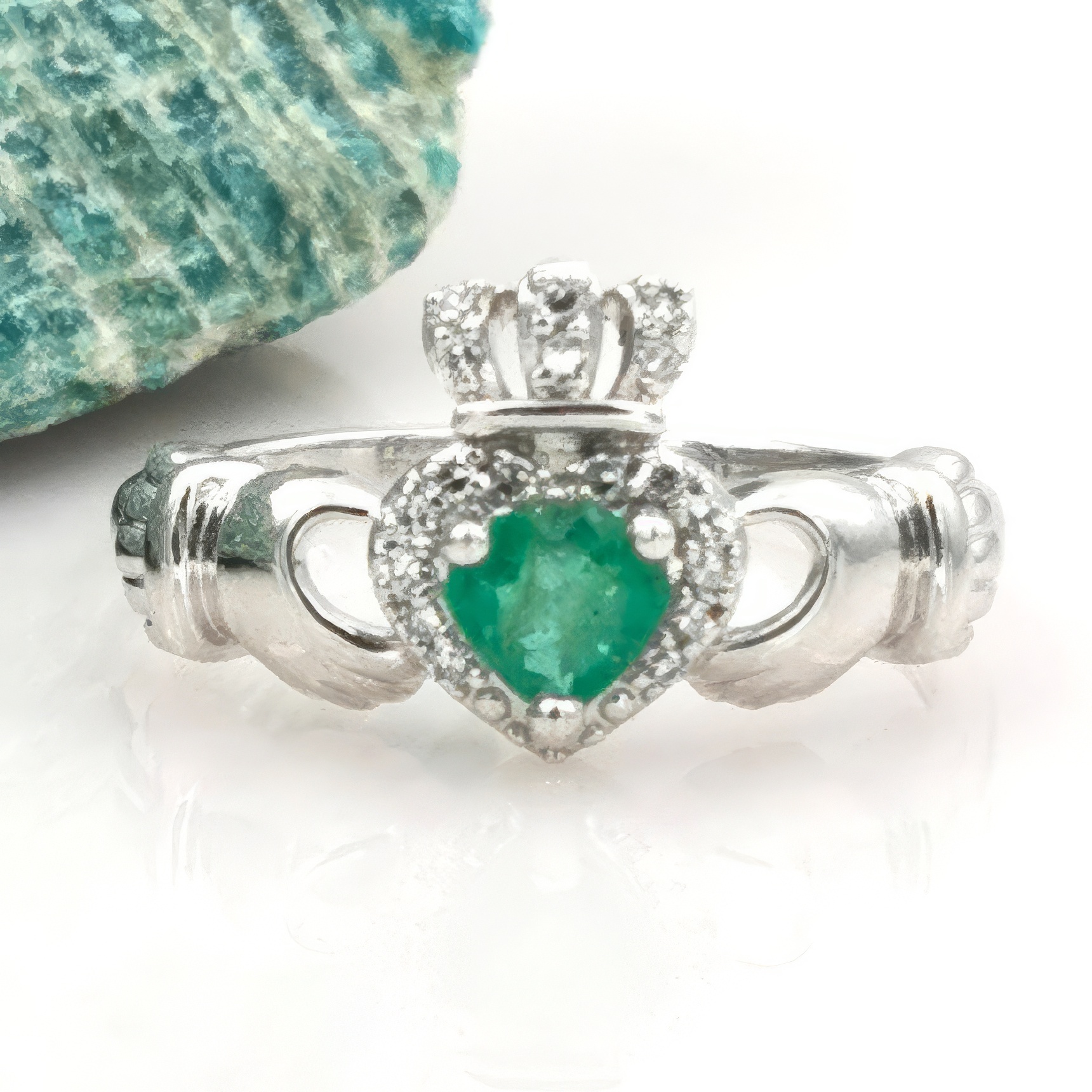 Celtic Prong Set Oval Emerald Ring with Prong Set Diamonds (0.64cttw) AAA  Quality