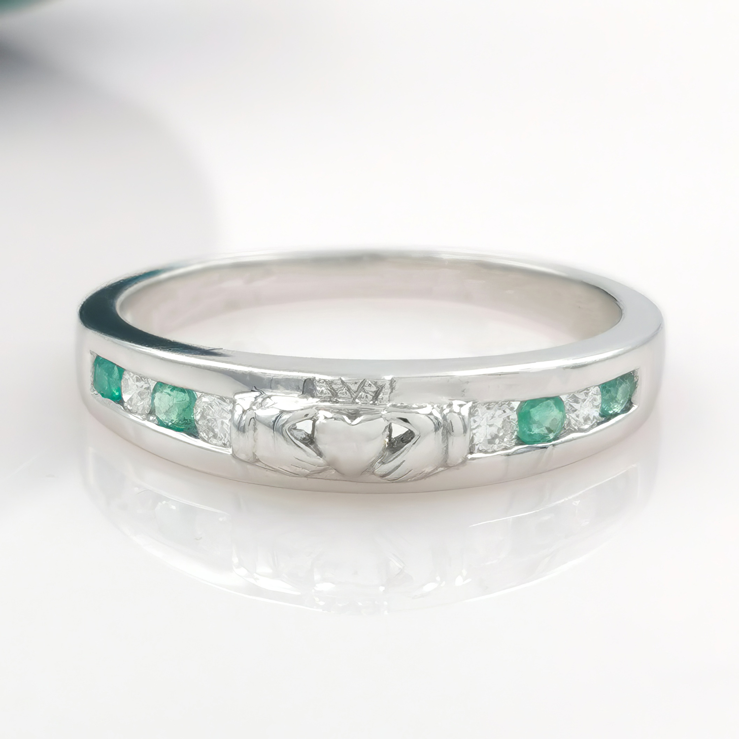 Green Crystal Heart Ladies Claddagh Ring | CladdaghRings.com