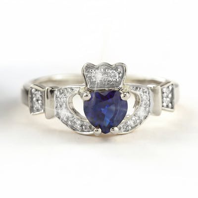 14K White Gold Sapphire Claddagh Engagement Ring