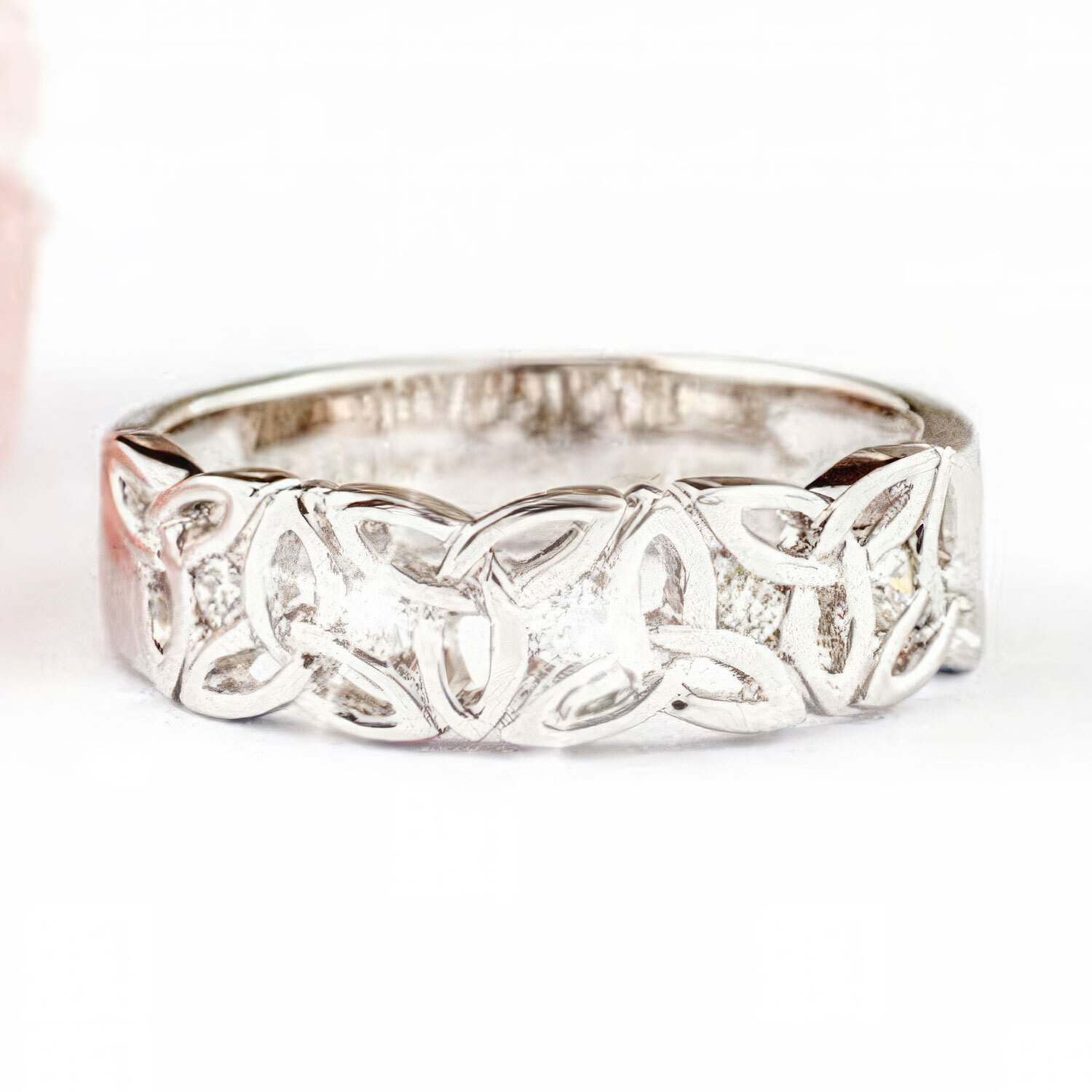 14k White Gold Diamond Set Trinity Knot Band