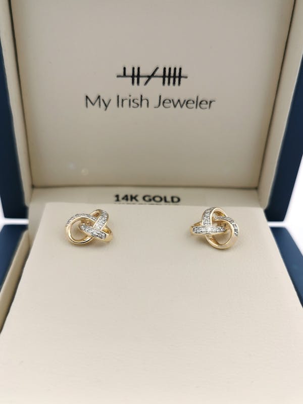 Womens Celtic Knot Earrings in Real 14K Yellow Gold. In Luxury Packaging.