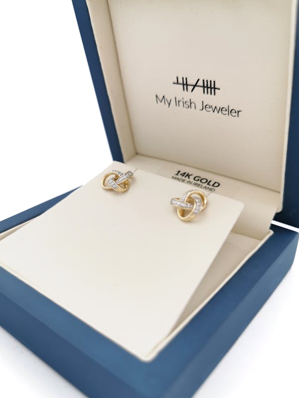 Womens Celtic Knot Earrings in Real Yellow Gold. In Luxury Packaging.