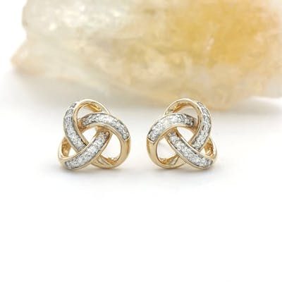 14k Gold Diamond Studded Celtic Knot Stud Earrings