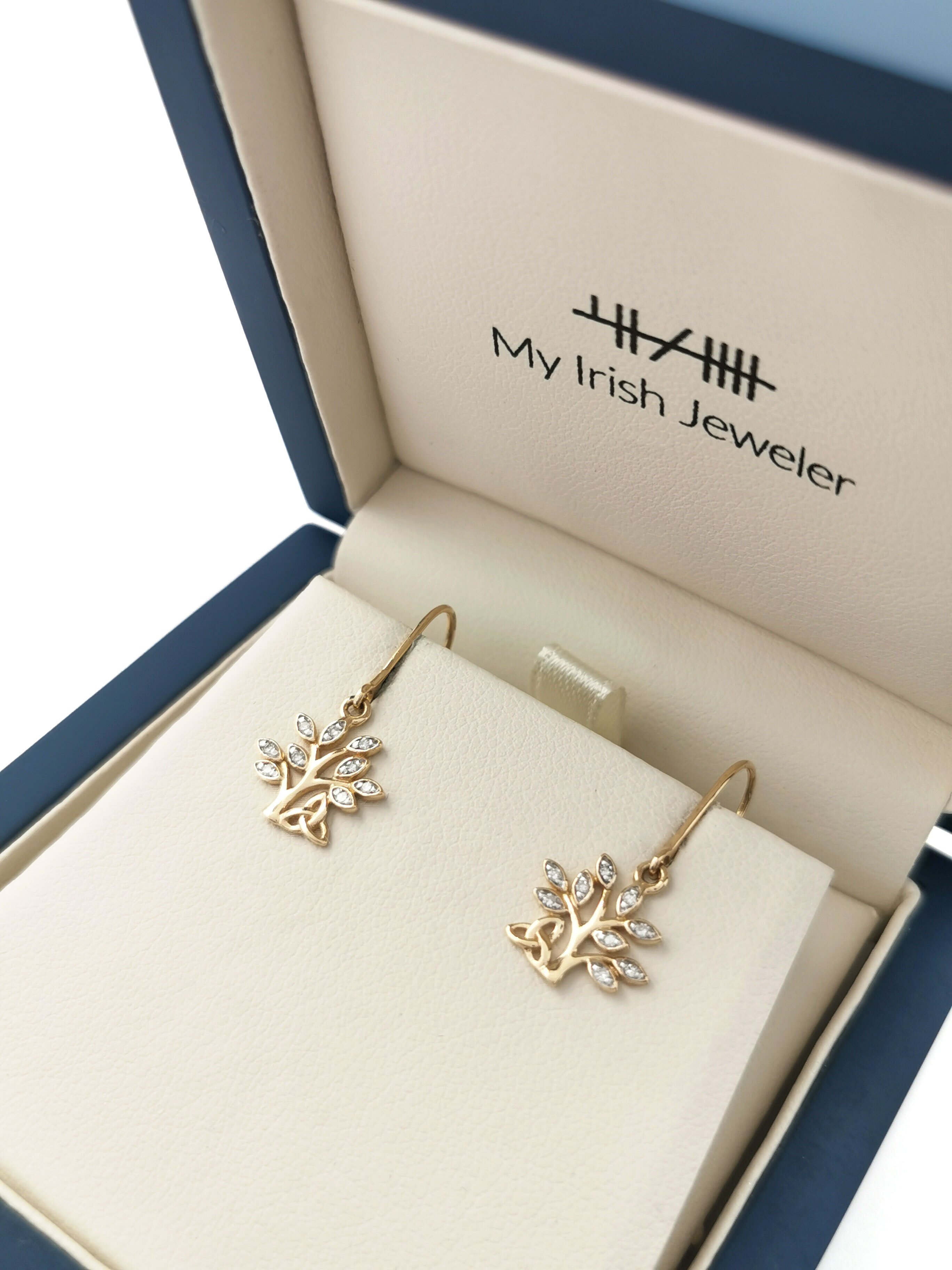 Genuine 14K Yellow Gold Tree of Life Earrings For Women. In Luxury Packaging.