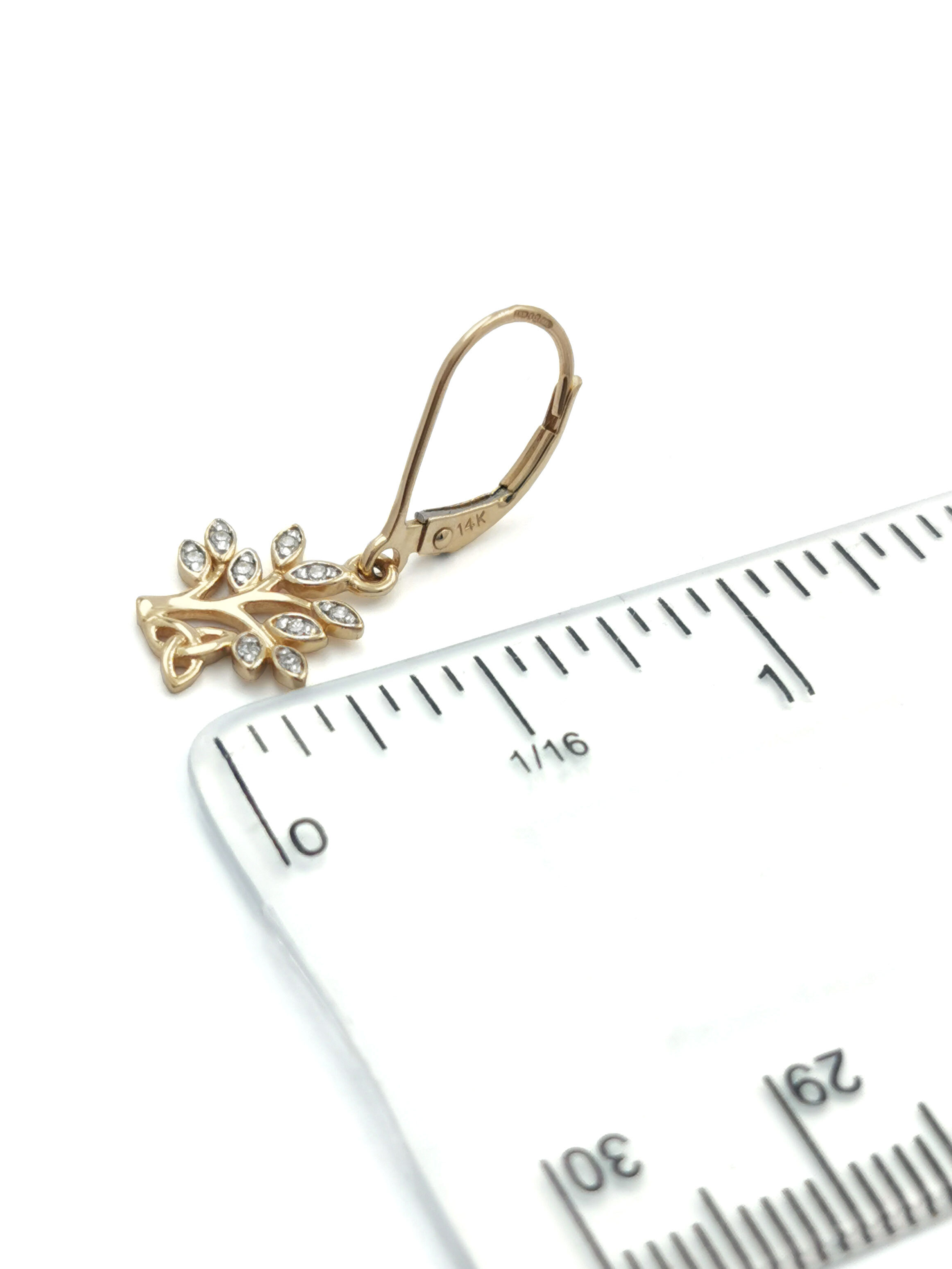 Womens Tree of Life Earrings in 14K Yellow Gold. Picture For Scale.