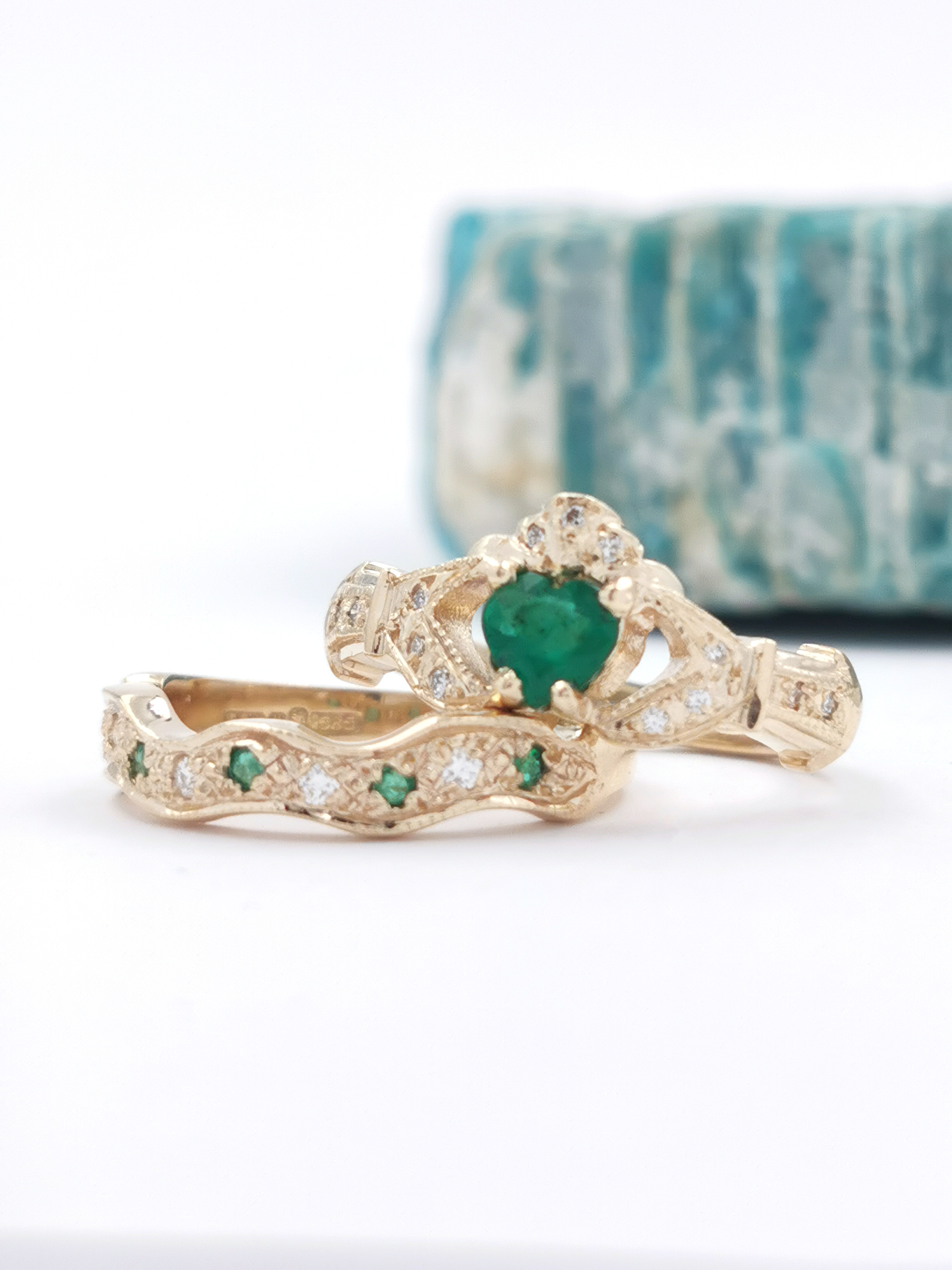 14K Yellow Gold Emerald Diamond Claddagh Ring,… My Irish Jeweler