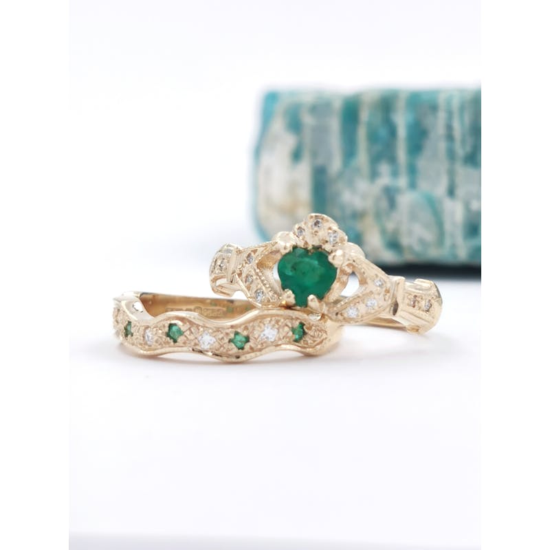 14K Yellow Gold Emerald Diamond Claddagh Ring,… My Irish Jeweler