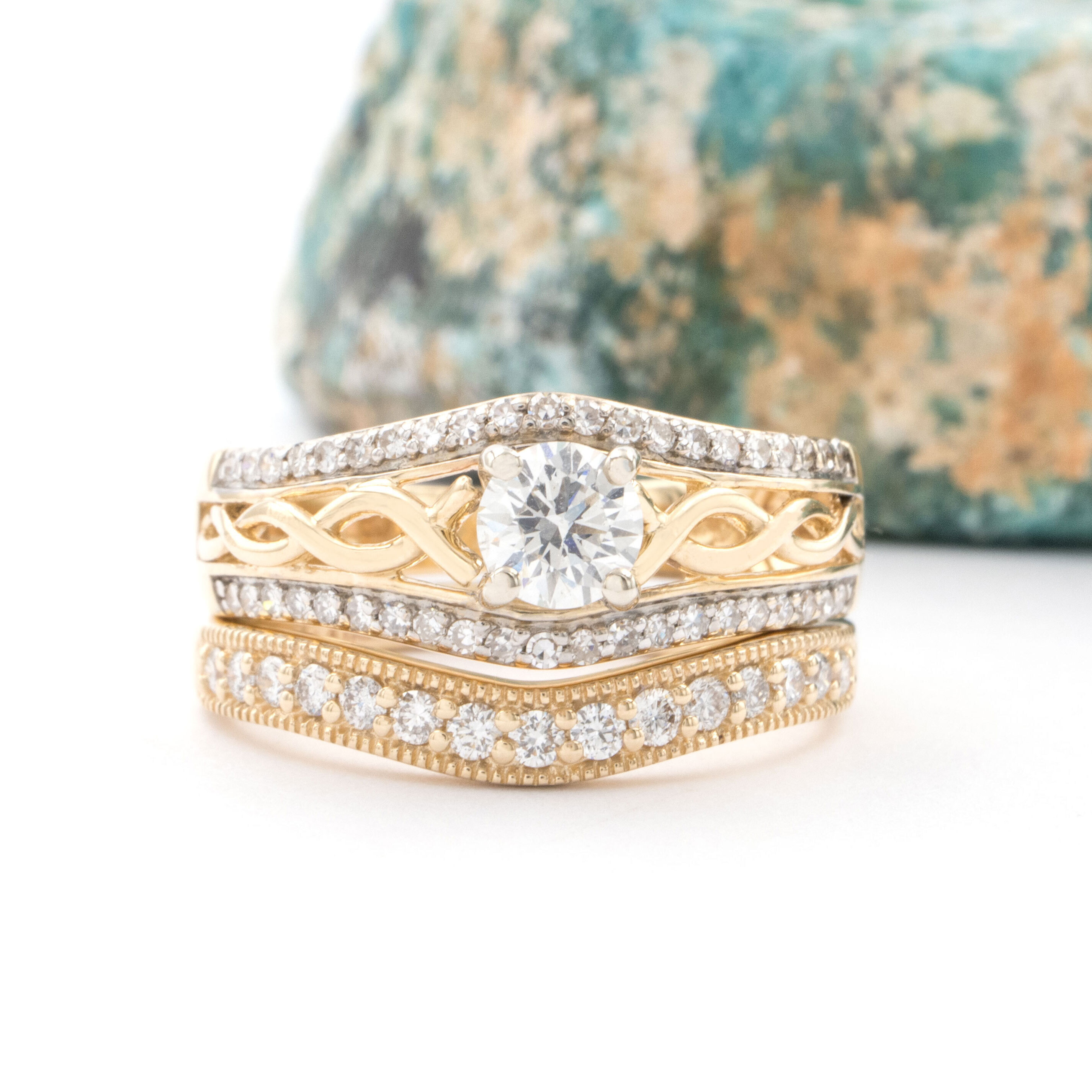 Celtic Knot - Lab grown diamond ring and matching natural diamond band