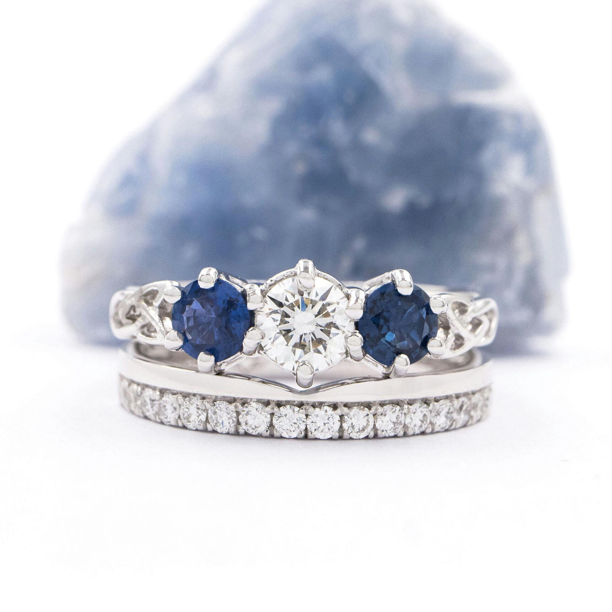 Diamond and Sapphire Three Stone Trinity Knot… | My Irish Jeweler