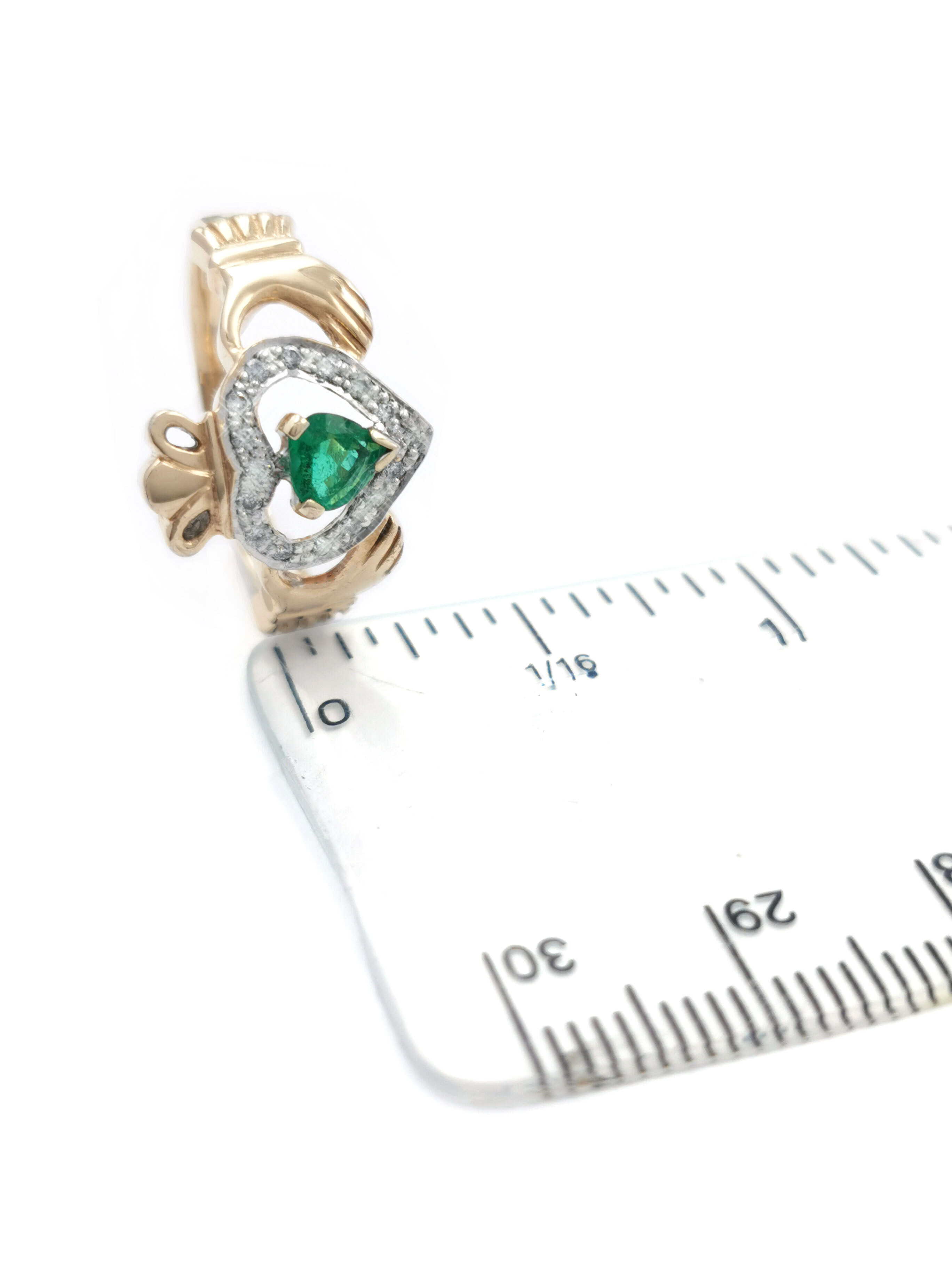 Striking 14K Yellow Gold Claddagh Engagement Ring For Women. Picture For Scale.
