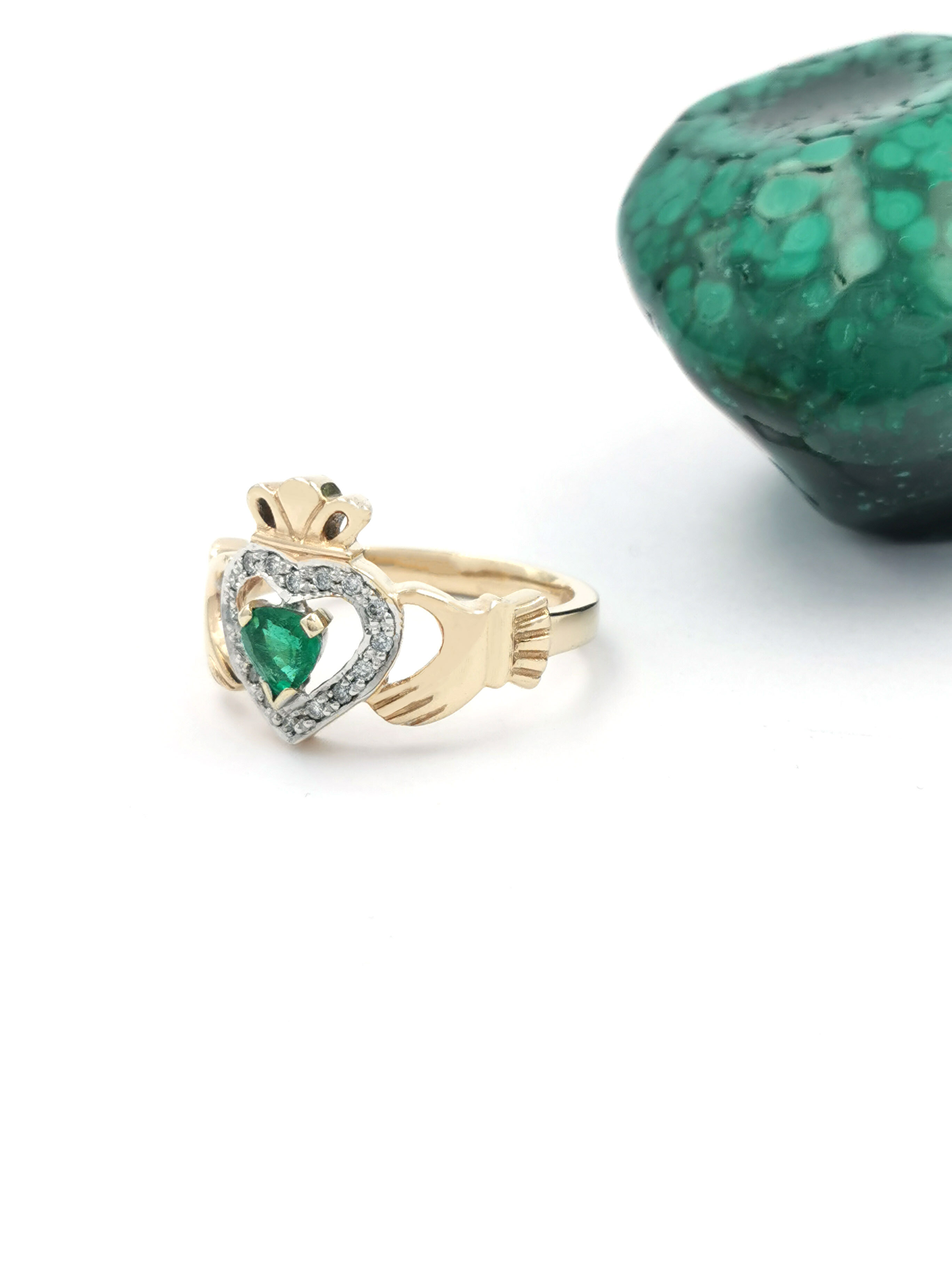 Genuine 14K Yellow Gold Claddagh Ring For Women. Side View.
