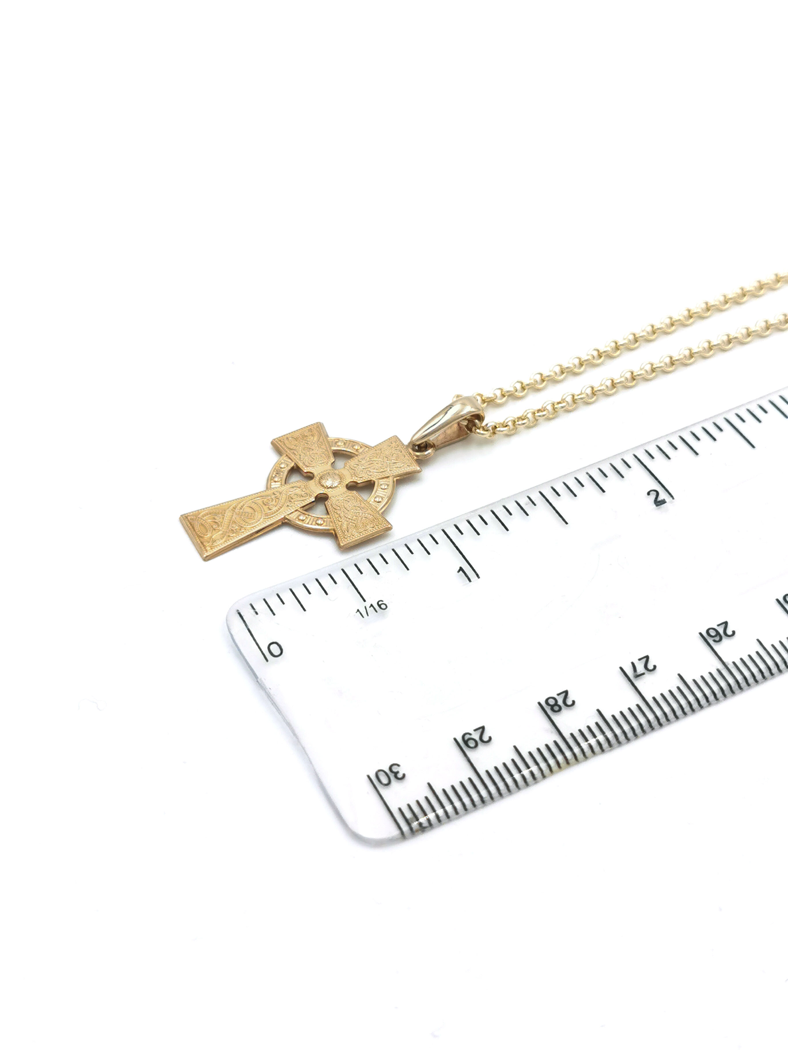 Celtic Warrior & Celtic Cross Necklace in Real 10K Yellow Gold. Picture For Scale.