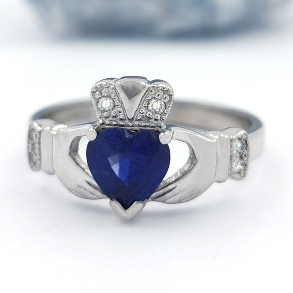 Sapphire and Diamond Claddagh Ring - 1ct